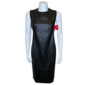 Spanx Leather-Like Fitted Sheath Dress S Sleeveless Exposed Zip Black NWT